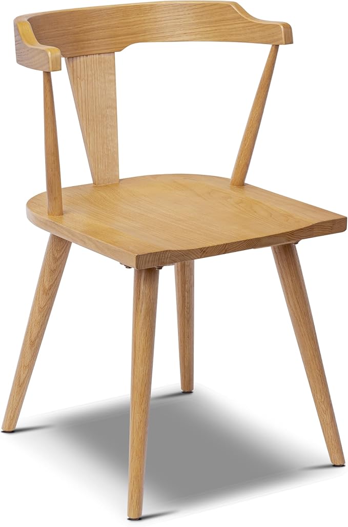 Poly & BARK Mid Century Modern Enzo Oak Dining Chair – Solid Oak Wood Splat Back Chair, 18" Seat Height, 32" Tall – Stylish MCM Kitchen & Dining Room Chair
