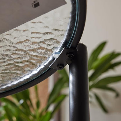 VINGLI 25.6" Black Rattan Coffee Table, Round Water-Wave Glass Metal Center Table, Modern Coffee Table with 2-Tier Storage, Farmhouse Circular Coffee Table for Living Room and Small Space