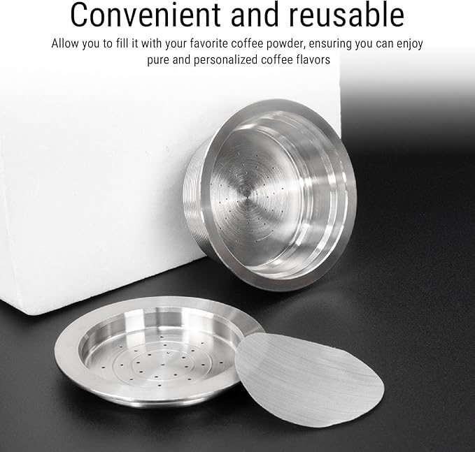tainless Steel Reusable Coffee Capsule, Refillable Espresso Pod with Tamper & Brush Compatible for A Modo Coffee Makers