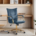 Load image into Gallery viewer, MOJAY Mid-Back Ergonomic Leather Office Chair, Modern Upholstered Executive Desk Chair with Gold Frame Armrest Computer Task Chair (DarkBlue)