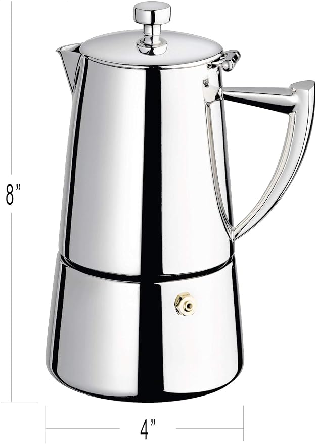 Cuisinox Moka Pot Coffee Espresso Maker – Stainless Steel Roma Stovetop Espresso Coffee Maker, Induction Compatible, Durable Long-Lasting, Dishwasher Safe, Heat-Resistant Handle, 6-Cup, 300ml, 10oz