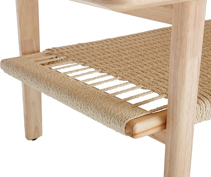 chairus Farmhouse Coffee Table Rectangular Living Room Table with Rattan Storage Solid Wood Center Table for Apartment, Home, Office, Natural