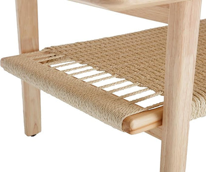 chairus Farmhouse Coffee Table Rectangular Living Room Table with Rattan Storage Solid Wood Center Table for Apartment, Home, Office, Natural