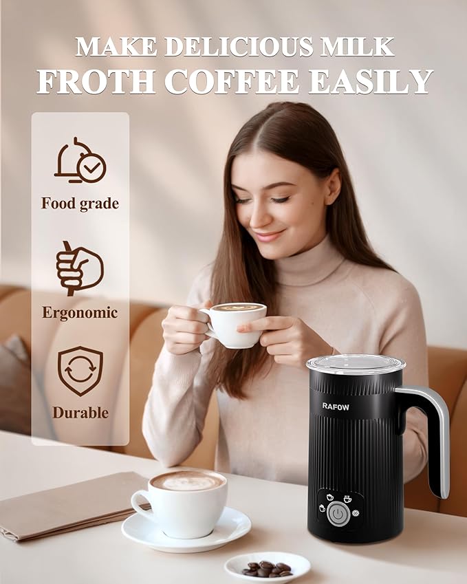 4 in 1 Electric Milk Frother: Automatic Milk Steamer Large Capacity Hot & Cold Coffee Foam Froth Maker, Milk Warmer Foamer for Latte, Cappuccino, Hot Chocolate