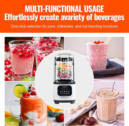 VEVOR Commercial Countertop Blenders with Shield,68 oz Jar Blender Combo, Stainless Steel 9 Speed & 5 Functions, for Shakes, Smoothies, Peree, and Crush Ice, White