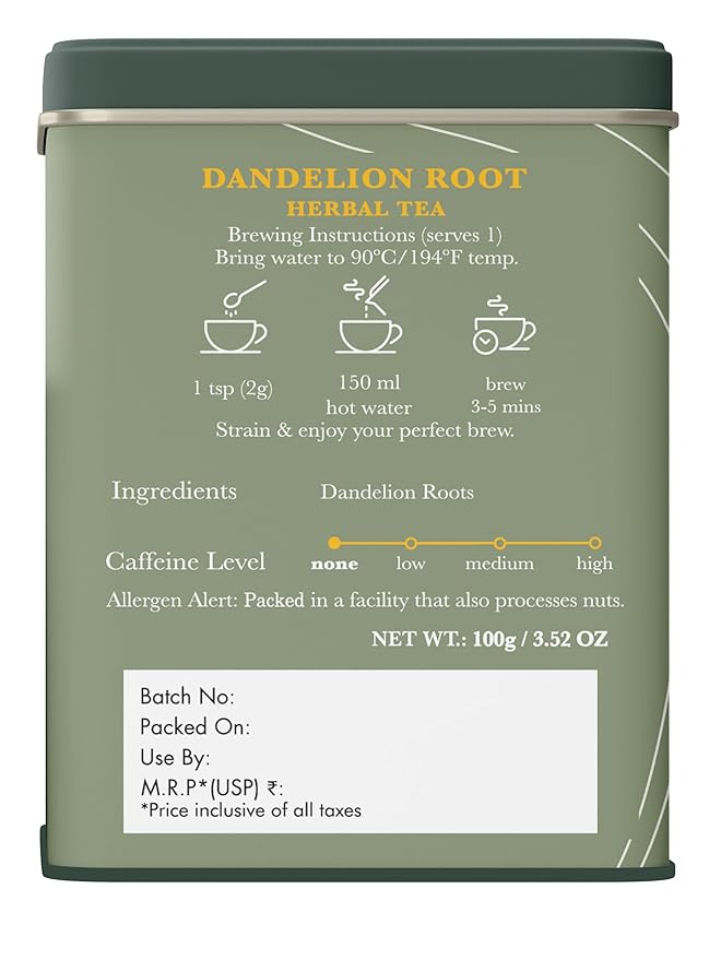 Luxmi Estates - Pure Dandelion Herbal - Organic Dandelion Tea - Loose Leaf - 100g (50 Cups) | With Pure Dandelion Root | Single Ingredient | Great for Detox