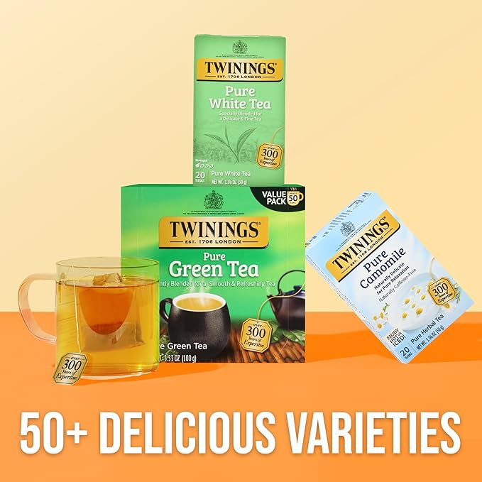 Twinings Pure White Tea Individually Wrapped Bags, 20 Count (Pack of 6), Light & Fresh, Caffeinated, Enjoy Hot or Iced, 120 Teabags