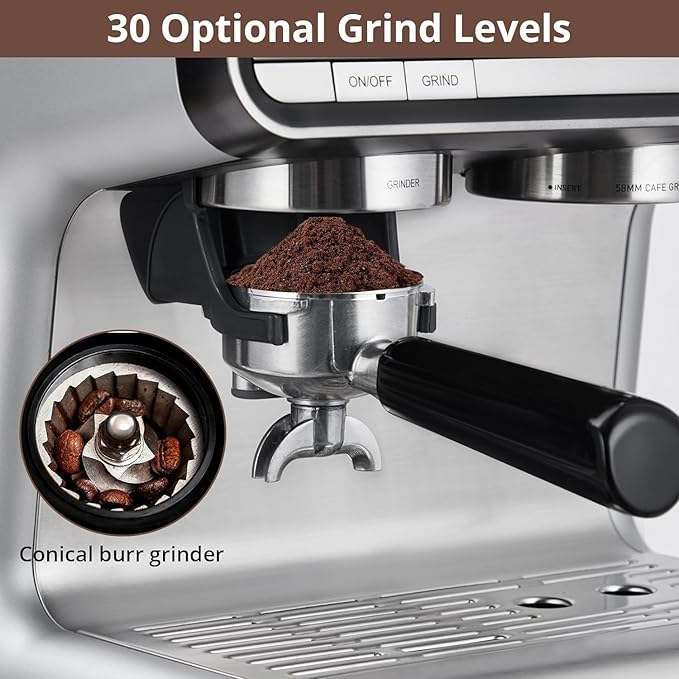 Semi-Automatic Espresso Machine - 1450W/20 Bar Professional Coffee Machine,30Grinder Settings, Fast Heating, Milk Frother Steam Wand, Home & Hotel Use, Silver