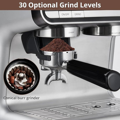 Semi-Automatic Espresso Machine - 1450W/20 Bar Professional Coffee Machine,30Grinder Settings, Fast Heating, Milk Frother Steam Wand, Home & Hotel Use, Silver