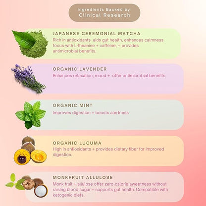 eleven TLC, Minty Lavender Japenese Matcha Powder Wellness Drink Mix, Lavender Matcha Latte Mix, Matcha Latte Powder, Calm Energy, L'theanine, Vegan, Gluten Free, Keto Friendly, 63 Servings