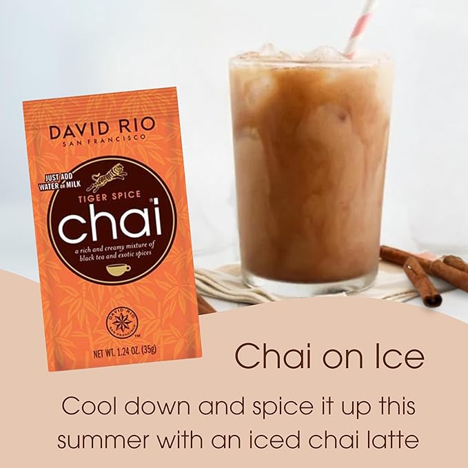 Tiger Spice Chai Tea Latte Mix, 1.24 Oz (Pack of 48), Single Serve Packets, Black Tea, Organic Spices, Dairy Free, Serve Hot or Cold, Just Add Water or Milk