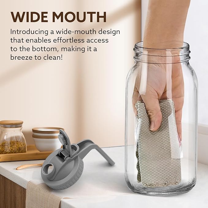 Glass Pitcher with Lid, 64 OZ Mason Jar Pitcher Double Leak Proof, 2 Quart Breast Milk Storage Containers for Fridge, Wide Mouth Glass Jar for Sun Tea, Juice, Cold Brew Coffee