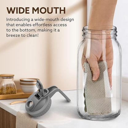 Glass Pitcher with Lid, 64 OZ Mason Jar Pitcher Double Leak Proof, 2 Quart Breast Milk Storage Containers for Fridge, Wide Mouth Glass Jar for Sun Tea, Juice, Cold Brew Coffee
