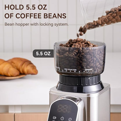 Conical Burr Coffee Grinder Electric with Electronic Timer, Anti-Static, Coffee Grinders for Home Use, Adjustable Conical Burr Mill with 48 Precise Settings for Espersso/Drip/French Press