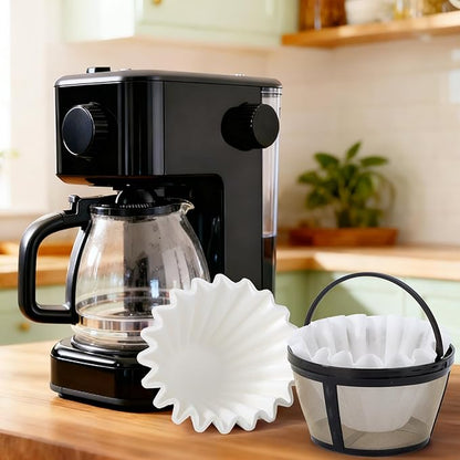 Segarty 200 Count 1-4 Cup Disposable Coffee Paper Filters, 7.2in White Basket Style Coffee Filters Ideal Bar Accessories for Pour Over Maker Coffee Brewer Dripper Machine for Home Cafeteria Office Use