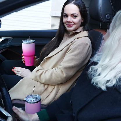 BJPKPK 30oz Stainless Steel Vacuum Insulated Tumbler Set Double Wall Travel Mug Coffee Cup with Metal Straws, Splashproof Lids,Coral