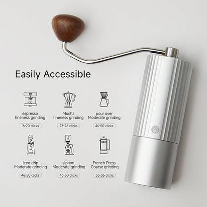 Z3 /Z3pro Coffee Bean Grinder, Hand Grinder with 6-Core CNC Stainless Steel Conical Burr,Double Bearing Positioning for Espresso,Pour Over,FrenchPress,Moka,Americano (Silver, Z3PRO)