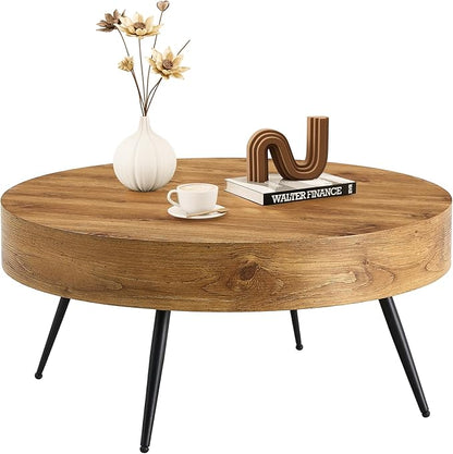 31.5'' Modern Round Coffee Table MDF Desktop with Metal Legs for Living Room Dining Room Bedroom Office