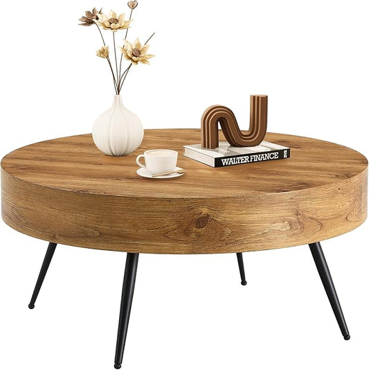 31.5'' Modern Round Coffee Table MDF Desktop with Metal Legs for Living Room Dining Room Bedroom Office