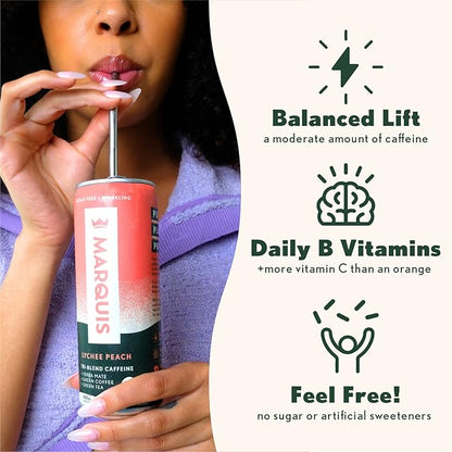 Marquis - Natural Energy Drink - Citrus Yuzu - Sugar Free - 0 Calories - 100mg of Organic Plant Based Caffeine - Yerba Mate - Green Tea - Vitamin C & B Vitamins - Vegan - 12 oz Cans - 12 Pack