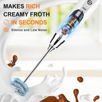 Load image into Gallery viewer, YUSWKO White Handheld Milk Frother Wand with Stand for Coffee, Rechargeable Electric Whisk with 3 Heads 3 Speeds Drink Mixer Coffee Frother For Latte, Cappuccino, Hot Chocolate, Egg