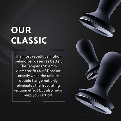 Espresso Press Tamper 58.4 mm, Premium Barista Coffee Tamper, Black Anodised Aluminium Handle, 304 Stainless Steel Base, Elegant and Lightweight Design