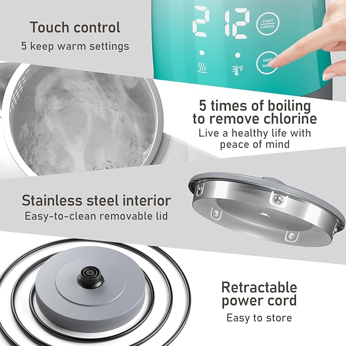 Electric Kettle Temperature Control, 304 Stainless Steel Interior, BPA-Free, 1.25L Hot Water Boiler, 1200W Kettle with Auto Shut-Off, Cordless Base (Blue Gradient)