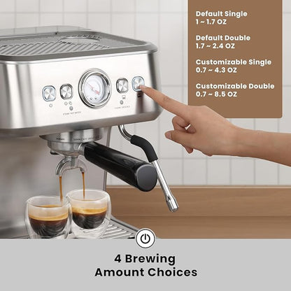 Gevi EzBru 1000C Commercial Grade Espresso Machine | 20Bar Pump + PID Temp Control (Adjustable Shot/Temp) | 58mm Portafilter w/Pressure Gauge | 2.2L Tank & Barista Kit | Home & Café Use