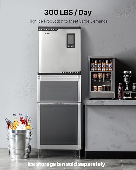 VEVOR Commercial Ice Maker Machine - Head, 300 Lbs/Day Stainless Steel Ice Machine with Scheduled Ice-Making, Self-Cleaning, Adjustable Thickness, Ideal for Restaurant Bar Cafe Hotel - Head Only