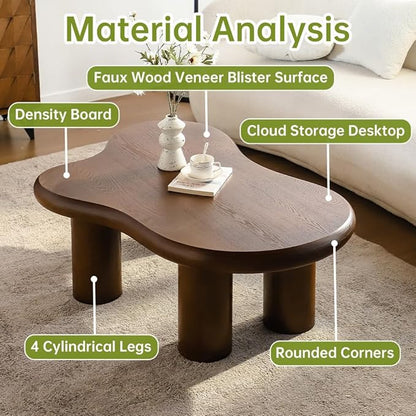 Brown Cloud Coffee Table Modern Irregular Coffee Table Unique Asymmetrical Coffee Tables with 4 Legs for Living Room Farmhouse (G, 46")