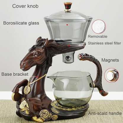 Semi Automatic Drip TeaPot, Lazy Kung Fu Glass Magnetic Tea Set, Heat Resistant Glass Magic Teapot Set, Suitable for home/office Reception Tea Set, Perfect for Holiday Gifts