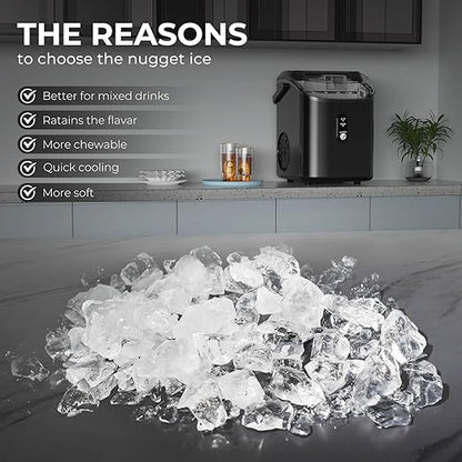 Nugget Ice Maker Countertop, 35.5Lbs/24Hrs Chewable Sonic Ice Machine with Self-Cleaning, Handle, Water Tank, Quiet Operation & Portable Pellet Ice Maker for Home, Office, Kitchen, Bar, Black