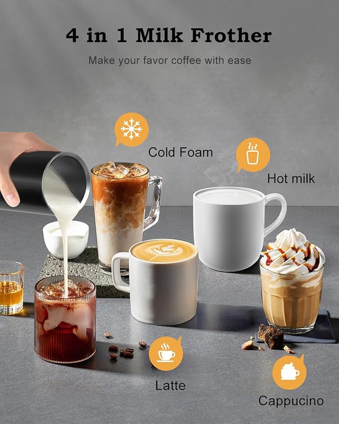 Single Serve Coffee Maker for K Cups&Ground Coffee with Milk Frother, 3 in 1 Small Single Cup Coffee Machine, 28oz Water Thank, 6 to 14 oz Brew Sizes