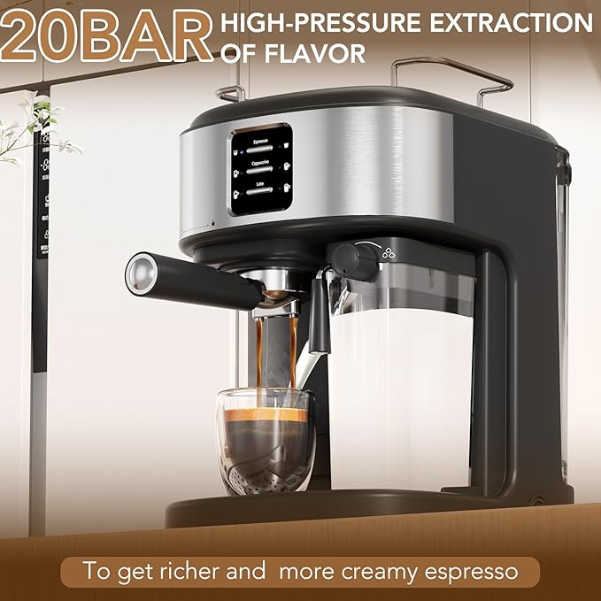 COWSAR 20 Bar Espresso Machine, Cappuccino Machine With Automatic Milk Frother, Latte Machine With Dual Boiler, 57oz Removable Water Tank, Expresso Coffee Machine For Ground Coffee & Capsules