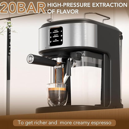 COWSAR 20 Bar Espresso Machine, Cappuccino Machine With Automatic Milk Frother, Latte Machine With Dual Boiler, 57oz Removable Water Tank, Expresso Coffee Machine For Ground Coffee & Capsules