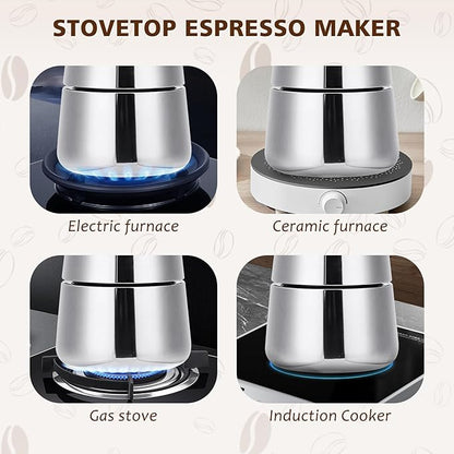 Stovetop Espresso Maker, 9 cup Moka Pot, Italian Coffee Maker Percolator, Stainless Steel Espresso Pots, 450ml/15oz(Espresso Cup=50ml/1.7oz) Coffee Pot Cafe Maker for Induction Cookers, Hobs