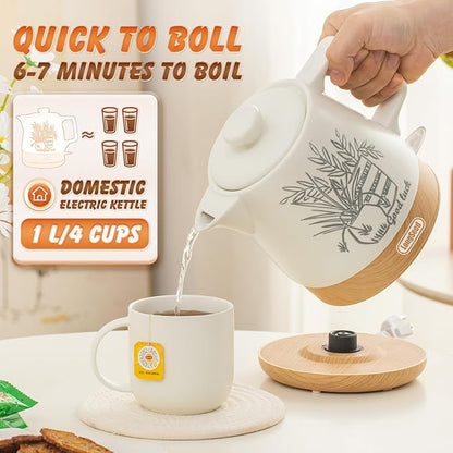 Ceramic Electric Kettle Pot 1 Liter, Teapot Rapid Boil For Coffee & Tea, Hot Water Boiler, Automatic Shut-Off, BPA-Free, Boil-Dry Protection, 1000W