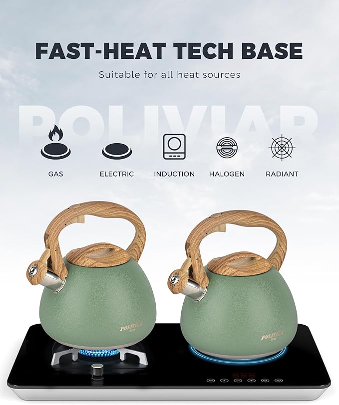 POLIVIAR Tea Kettle, 2.7 Quart Stovetop Tea Kettle, Audible Whistling Teapot with Crackle Finish, Food Grade Stainless Steel for Anti-Rust, Anti Hot Handle, Suitable for All Heat Sources (JX2023-LRG)