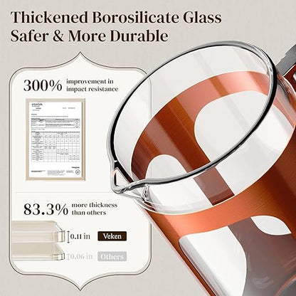 Veken French Press Coffee Maker 34oz 1 L, Heat Resistant Thickened Borosilicate Glass, No Plastic Touching Cafe, Stainless Steel Brewer, Cold Brew Cafetera Teapot for Kitchen Travel Camping, Copper