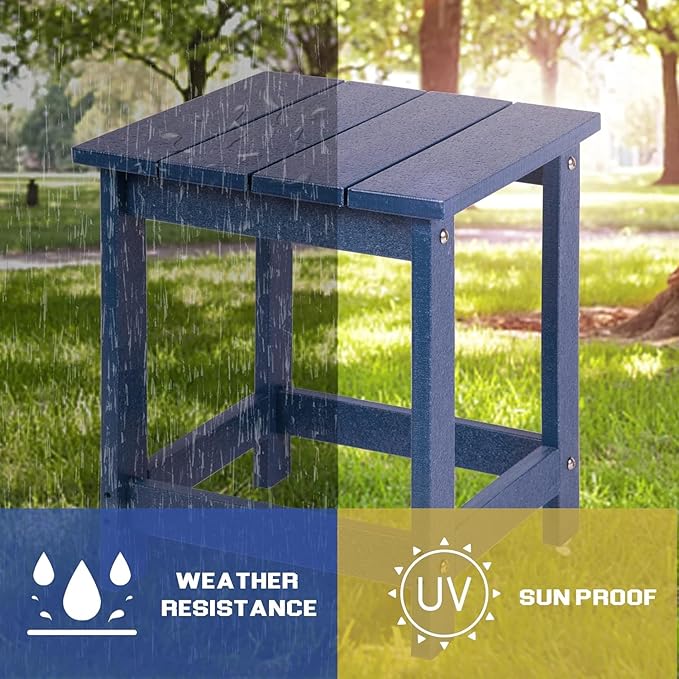 LZRS Adirondack Square Outdoor Side Table for Patio, Pool Composite Patio Table,HDPE End Tables for Backyard,Pool, Indoor Companion, Easy Maintenance & Weather Resistant(Navy Blue)