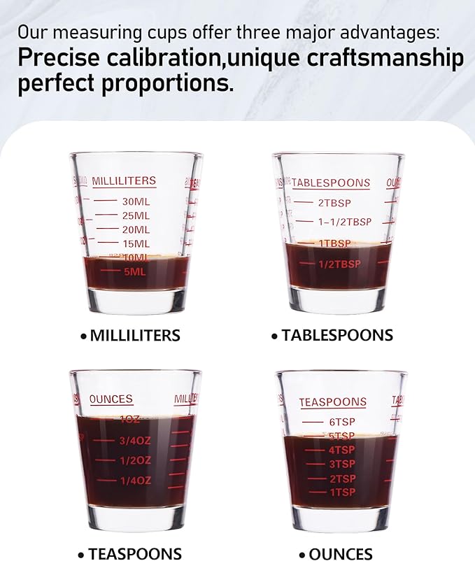 Shot Glasses Measuring Cup Set 4PACK Espresso Shot Glasses Liquid Heavy Glass 26-Incremental Measurement 1 OZ, 2 TBS, 6 TSP, 30 ML Kitchen Tools (Black)