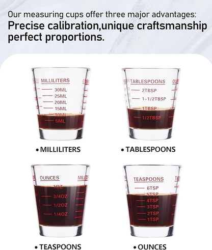 Shot Glasses Measuring Cup Set 4PACK Espresso Shot Glasses Liquid Heavy Glass 26-Incremental Measurement 1 OZ, 2 TBS, 6 TSP, 30 ML Kitchen Tools (Black)