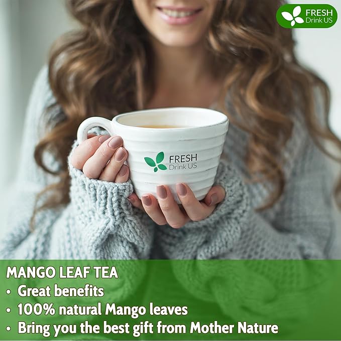 FreshDrinkUS, Premium 140+ Mango Whole Leaves Dried, 100% Natural & Pure from Dried Mango Leaves Tea, No Additives, No Caffeine, Vegan
