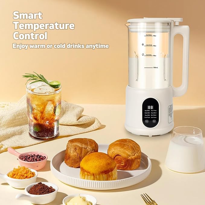 8 in1 Automatic Nut Milk Maker, 40oz Soybean Milk Machine, Homemade Almond, Oat, Soy, Plant-Based Milk and Non Dairy Beverages, 12 Hours Timer/Room Temp/Auto-Clean/Keep Warm/Boil/Low-Noise