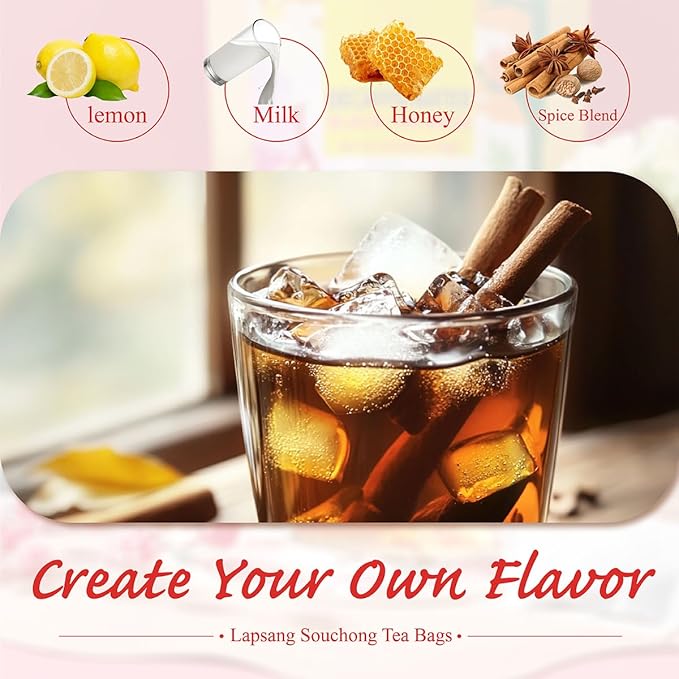 WT WEETEE Lapsang Souchong Tea Bags, 100 Count Smoky Black Tea, Natural Caffeine & Antioxidant, Classic Specialty Chinese Tea, Resealable Kraft Bag | Brew Hot or Iced