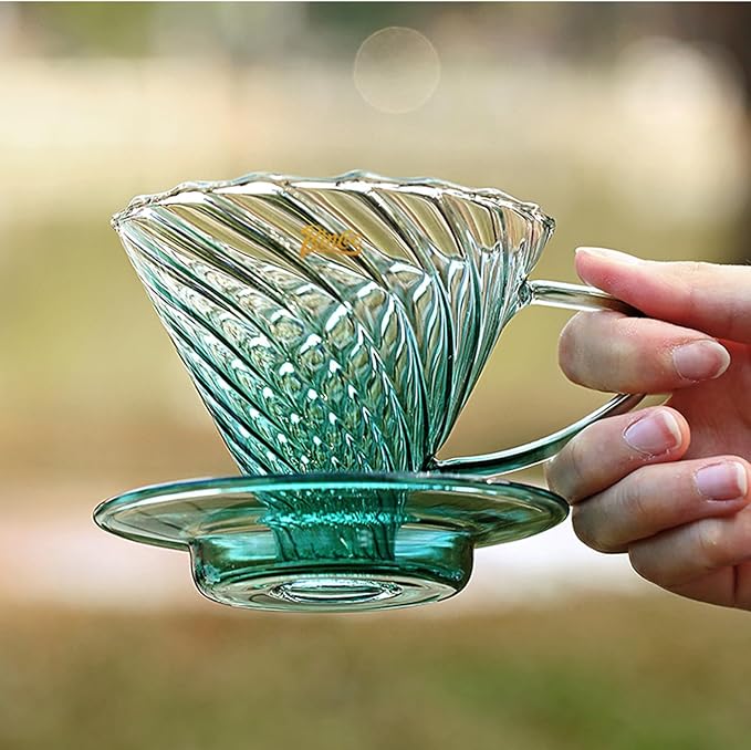 Bincoo Pour Over Coffee Maker Set with Dripper Size 02,600ml Glass Coffee Server Set,60 Angle TaperedGlass Coffee Dripper with Stand&Filter Paper for Home Office Gift (Green)