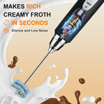 Load image into Gallery viewer, YUSWKO Black Handheld Milk Frother Wand with Stand for Coffee, Rechargeable Electric Whisk with 3 Heads 3 Speeds Drink Mixer Coffee Frother For Latte, Cappuccino, Hot Chocolate, Egg
