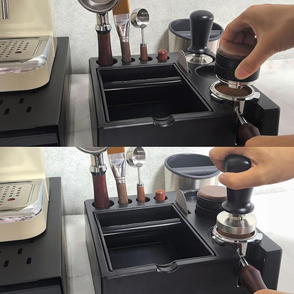 Espresso tamping station knock box,tamper station,Espresso station fit for storage 51-58mm tamper,distributor,portafilter,puck screen accessories,9 in 1 espresso knock box and tamper station