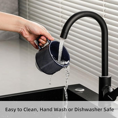 Stackable Coffee Mugs Set: 13 oz Ceramic Stacking Cups for Cappuccino Latte Tea - Microwave Safe Mug for Home & Office - 4 PCS, Navy