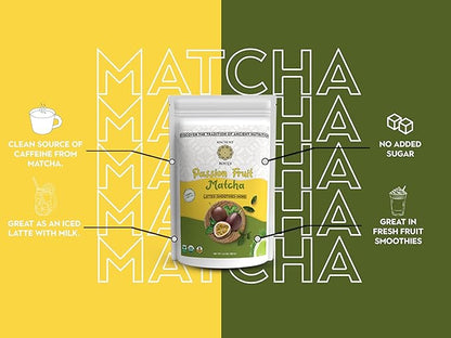 Ancient Roots Passion Fruit Matcha Mix – Organic Green Tea Powder for Lattes, Smoothies, & Baking Matcha Powder, Antioxident 100% Natural, Vegan, Gluten-Free (3.5 OZ, Passion Fruit)